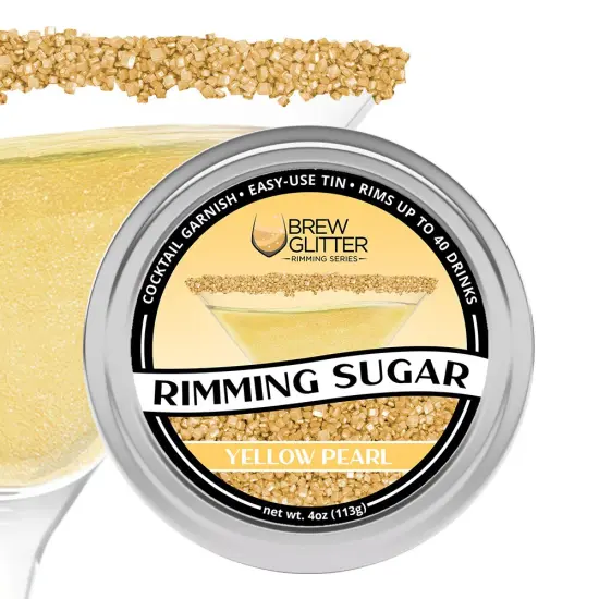 Brew Glitter - Yellow Pearl Rimming Sugar (4oz, 1x Bar Tin) Cocktail Garnish for Mixed Drinks & Refreshments {1}