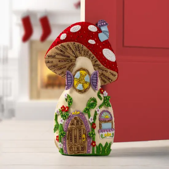 Bucilla Felt Door Stopper Applique Kit 10"X13.5"-Mushroom Manor {3}