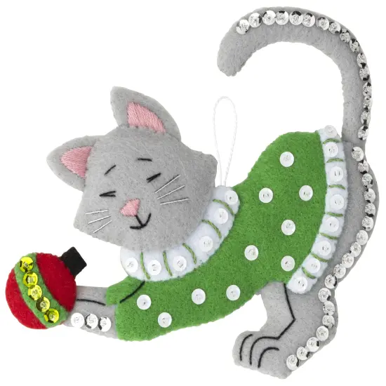 Bucilla Felt Ornaments Applique Kit Set Of 6-Cats In Ugly Sweaters {6}