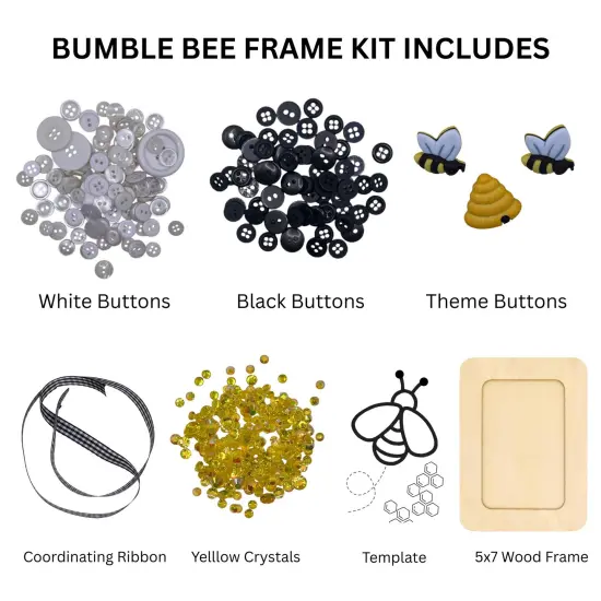 Buttons Galore & More DIY Bumble Bee Frame Craft Kit, Natural Wood Frame with Black Gingham Trim, Button Art, Honeycomb Design, Wall Decor, 5x7 Inches {2}