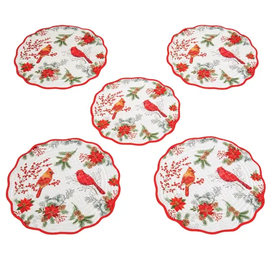 Collections Etc 5-Piece Festive Cardinal Floral Placemat Set {2}