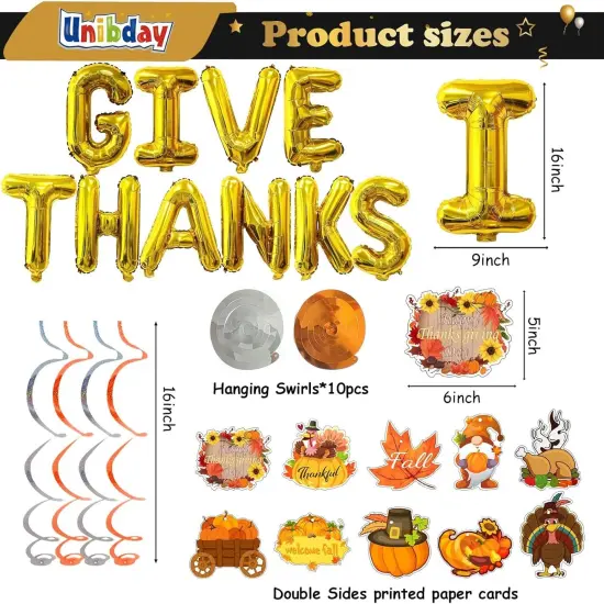 16 Inches Thanksgiving Foil Balloons and Banner - Give Thanks (Gold) {3}