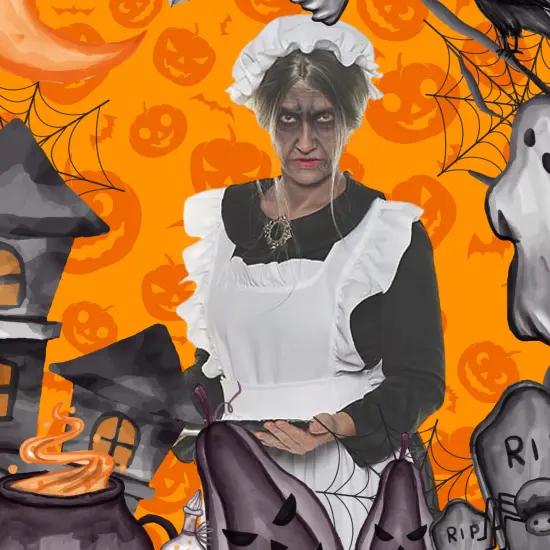 Old Maid Adult Costume with Full Length Dress and Apron {5}