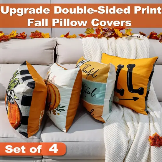 Fall Decorations Set of 4 Double-Sided Print Fall Pillow {2}