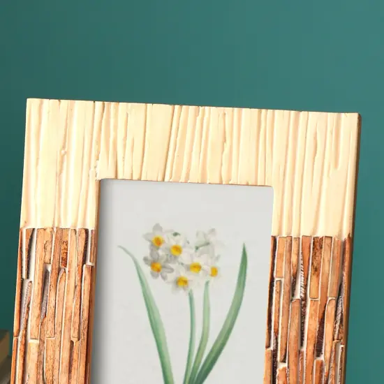 White/Grey/Antique Dyed Ribbed Bone Inlaid Frame &ndash; Fits 4"x6" Photo {5}