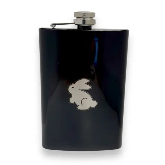 8oz BLACK Follow the White Rabbit Flask {1}