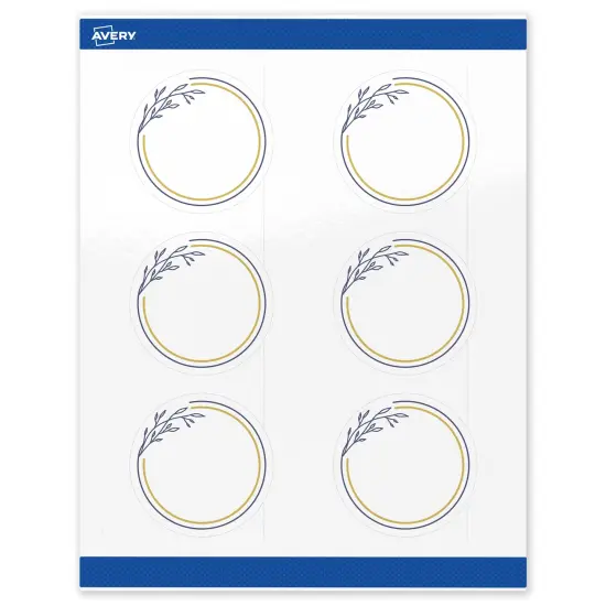 Avery Printable Round Labels, Gold & Navy Border with Florals, 3" Diameter, Glossy White Round Labels, Permanent, Laser/Inkjet, 60ct, Great for Product Labels {1}