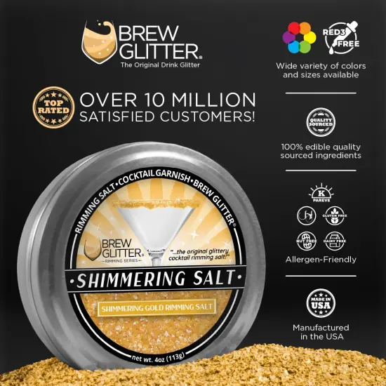 Brew Glitter - Shimmering Gold Rimming Salt (4oz, 1x Bar Tin) Edible Glitter Blended Cocktail Garnish for Mixed Drinks and Beverages {2}