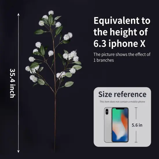 Artificial Plants,4PCS 35.4" Green Faux Branches for Vase,Artificial Plants for Shop Garden Office Home D&eacute;cor (4, White Orchid Fruit) {3}