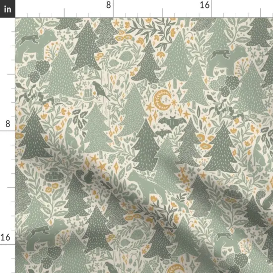 Various Fabrics by the Yard or Fat Quarter Woodland Babies Forest Animals Tan Green Gold Medium Sage Beige Custom Printed Fabric by Spoonflower 18032135 {2}