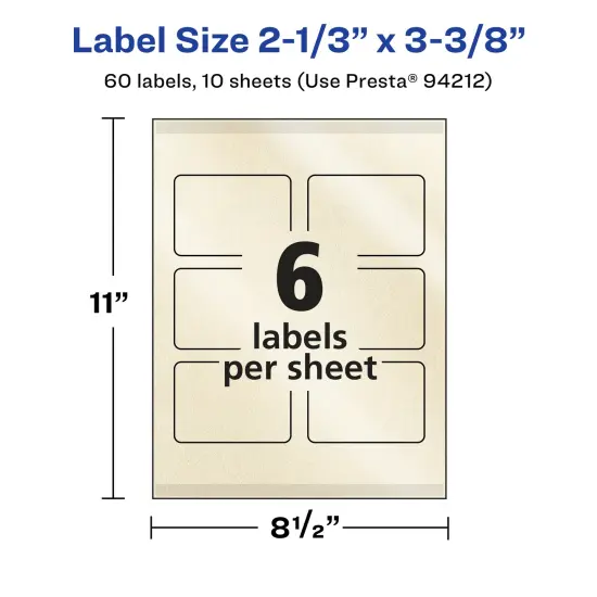 Avery Pearlized Ivory Rectangle Labels with Sure Feed Technology, Print-to-the-Edge, 2-1/3" x 3-3/8" {5}
