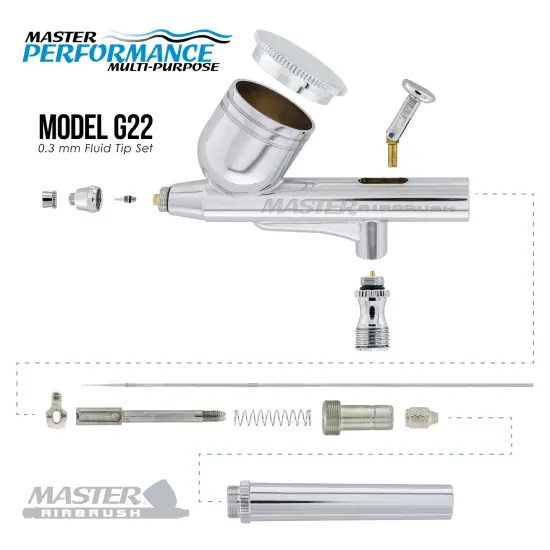 Master Performance G22 Airbrush Kit with Master Black Mini Portable Compressor C16-B & Air Hose {3}
