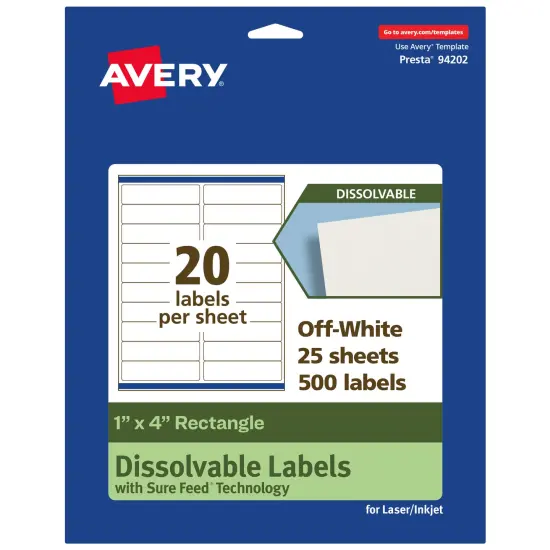 Avery Dissolvable Labels, 1" x 4" Rectangle {1}