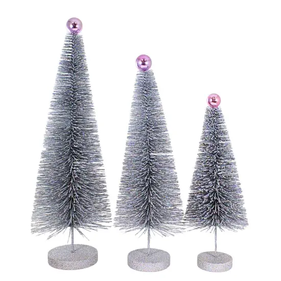 Cody Foster 18.0 Inch Silver Glitter Trees 3 Pc Set Christmas Decorative Tree Set , Christmas Decor Christmas Village Decorate {2}