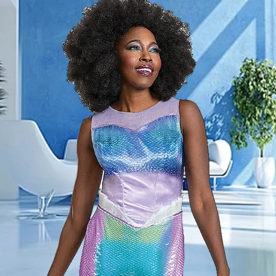 Ariel Mermaid Deluxe Costume Dress with Scaled Print and Flowing Fin Ruffles {2}