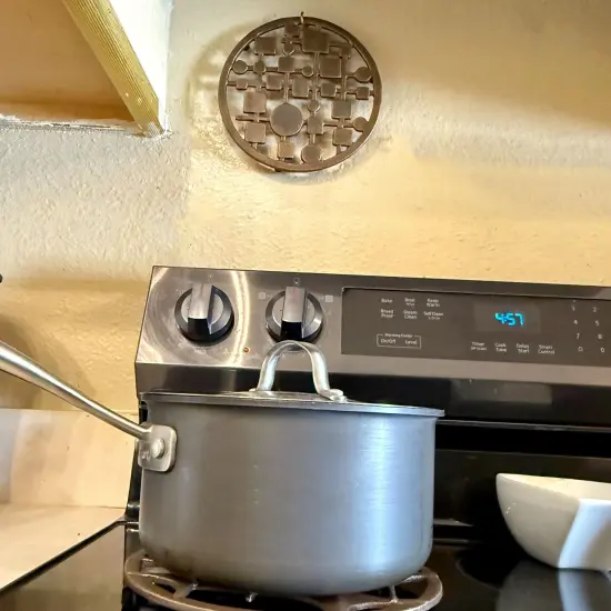 Cast Iron Circles & Squares Trivet – Bronze, 8" Mid Century Modern Accent {7}