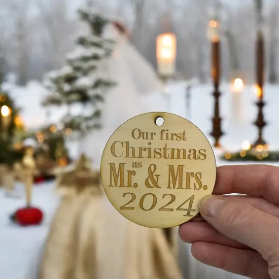 Ornament - 2024 Our First Christmas as Mr and Mrs - Raw Wood 3x3in {2}