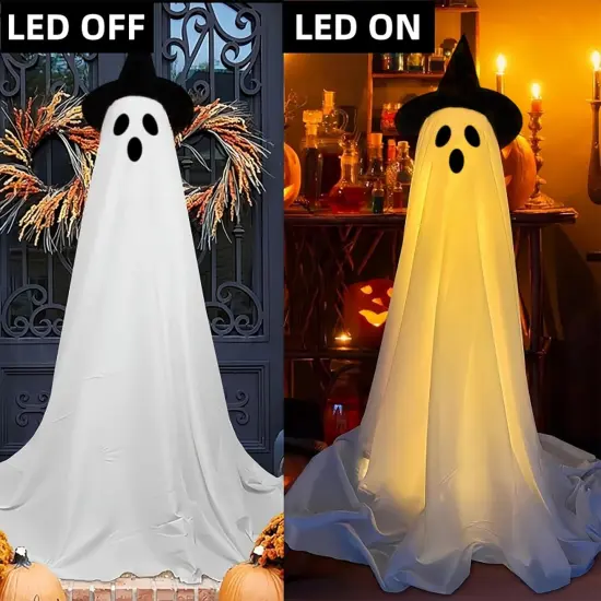 Halloween Decorations Outdoor Indoor 2pcs Spooky Ghost with Witch Hat Scary Ghosts with LED Lights Halloween Decor for Yard Garden Lawn {4}