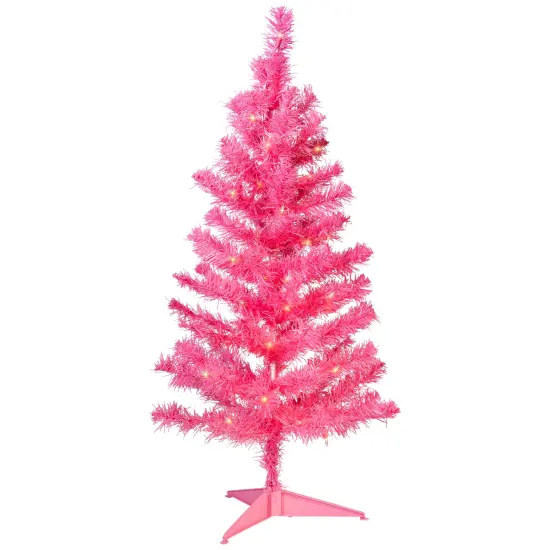 Northlight Pre-Lit Tinsel Artificial Christmas Tree - 3' - Pink - Clear Lights {3}