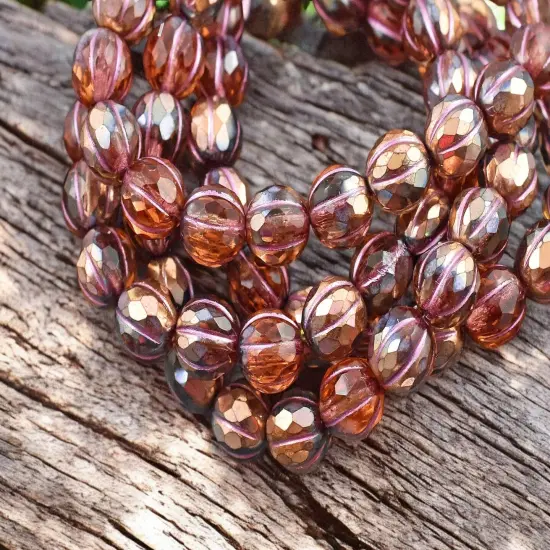 *20* 8mm Metallic Pink Washed Coppered Rosewood Faceted Round Melon Beads {4}