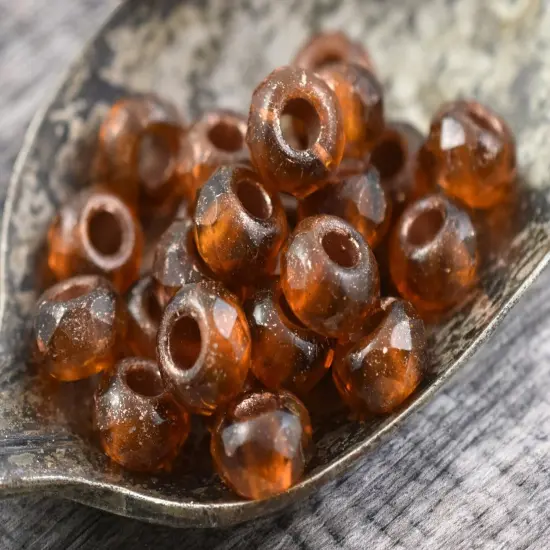 *25* 5x8mm Copper Lined Azafran Faceted Large Hole Rondelle Roller Beads {5}