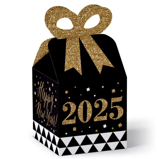 Big Dot of Happiness New Year's Eve - Gold - Square Favor Gift Boxes - 2025 New Years Eve Party Bow Boxes - Set of 12 {1}