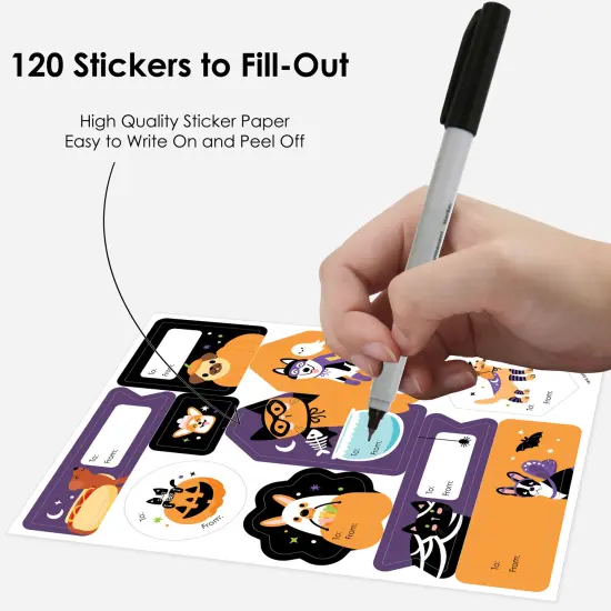 Big Dot of Happiness Halloween Pets - Assorted Cats and Dogs Party Gift Tag Labels - To and From Treat Stickers - 12 Sheets - 120 Stickers {4}