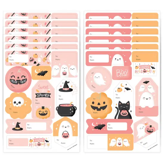 Big Dot of Happiness Pastel Halloween - Assorted Pink Pumpkin Birthday Party Gift Tag Labels - To and From Treat Stickers - 12 Sheets - 120 Stickers {1}