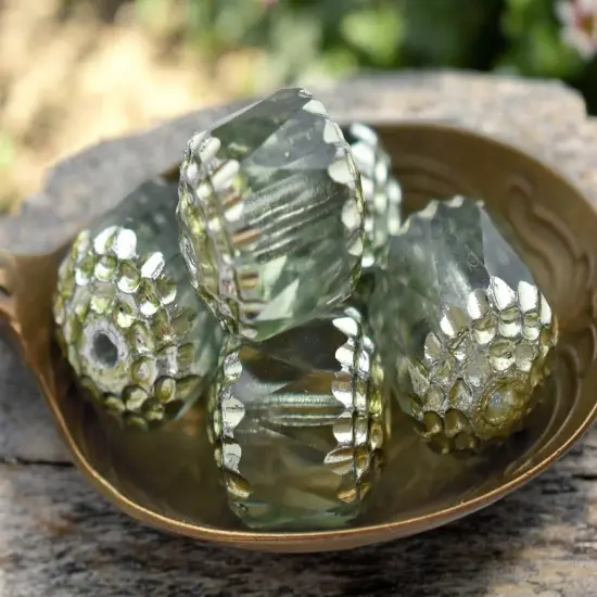 *12* 10mm Silver Washed Celadon Green Fire Polished Cathedral Beads {3}