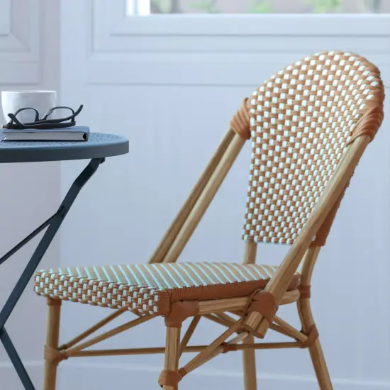 Merrick Lane Celia Indoor/Outdoor Stacking Bistro Chair with Aluminum Frame Nat&White/LightNat {6}