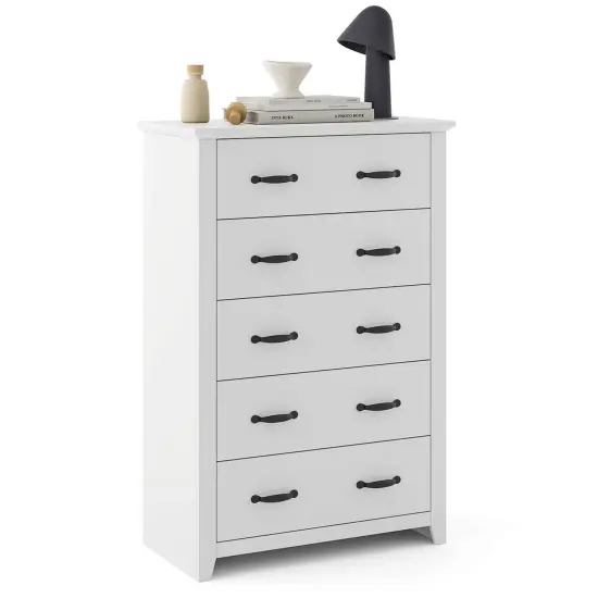 Costway 5 Drawer Chest Storage Dresser Tall Cabinet Organizer Bedroom Hallway Dark Grey/Walnut {9}