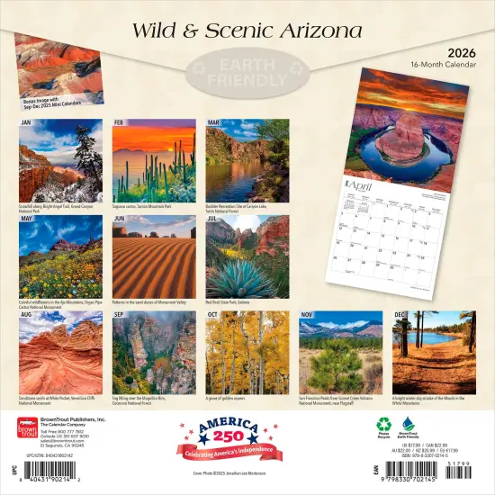 Arizona Wild & Scenic | 2026 12 x 24 Inch (Hanging) Monthly Square Wall Calendar | Plastic-Free {2}