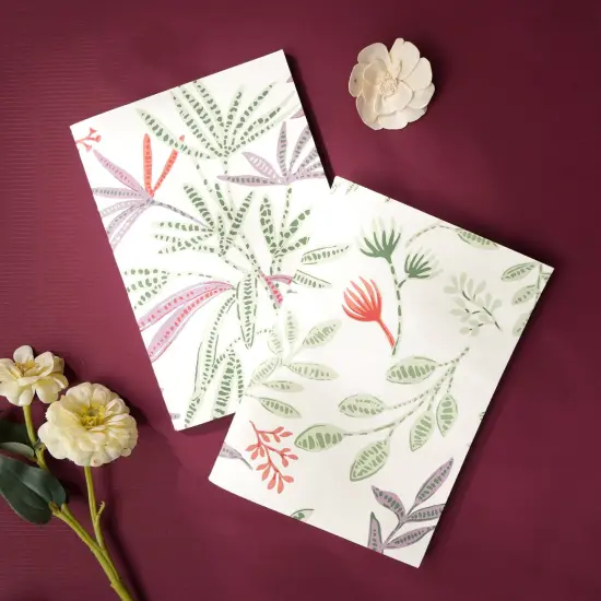 Soft Cover Off white/Green Flowers Handmade Paper Notebook - Pack of 5, 10 X 7 Inch {1}