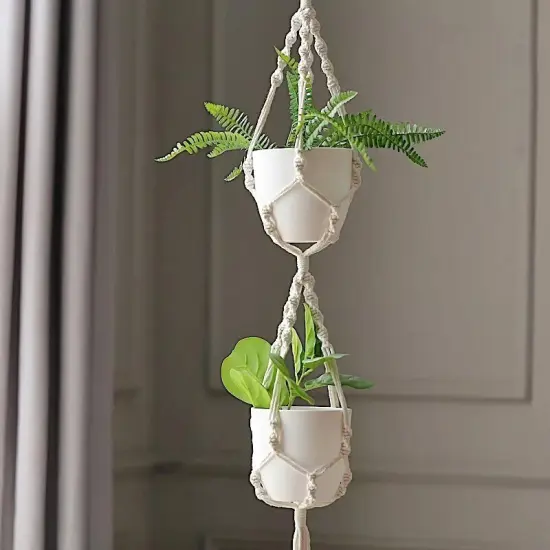 2 Tier Ivory Cotton Ropes Macrame Plant Hanger Decorative POT HOLDERS Events {2}