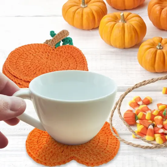 4 Pack Fall Pumpkin Coaster Handmade Crochet Drink Coaster {5}