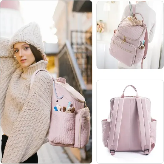 Knitting Bag Backpack, Large Crochet Backpack (PINK) {4}