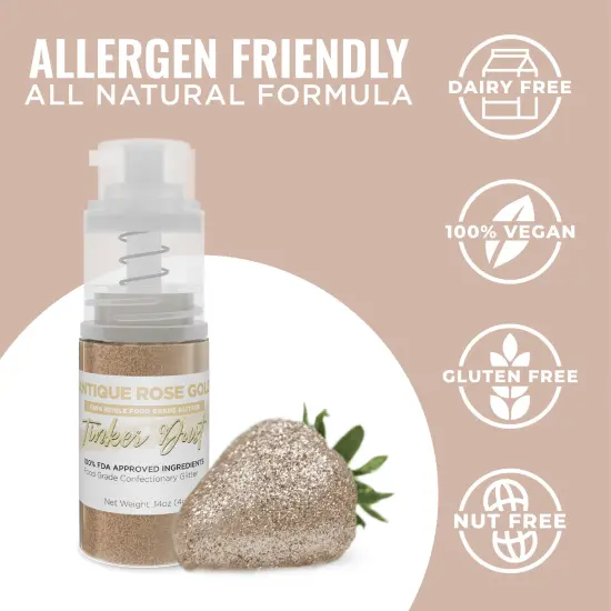 Bakell - Antique Rose Gold Tinker Dust Edible Glitter (4g, 1x Spray Pump) for Food, Desserts, and Beverages! {3}