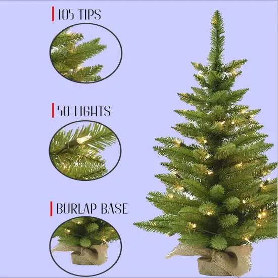 3' Prelit Tabletop Christmas Tree with Burlap Base Festive & Ready to Shine {2}