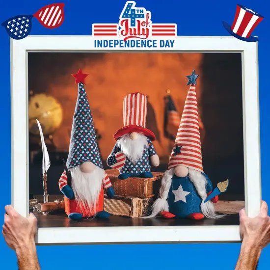 4th of July Patriotic Gnomes Decorations - 3PCS Handmade Gnomes American Stars&Stripes Plush Elf Scandinavian Tomte Veterans Memorial Day Gift - Fourth of July Independence Day Tabletop Decor {4}
