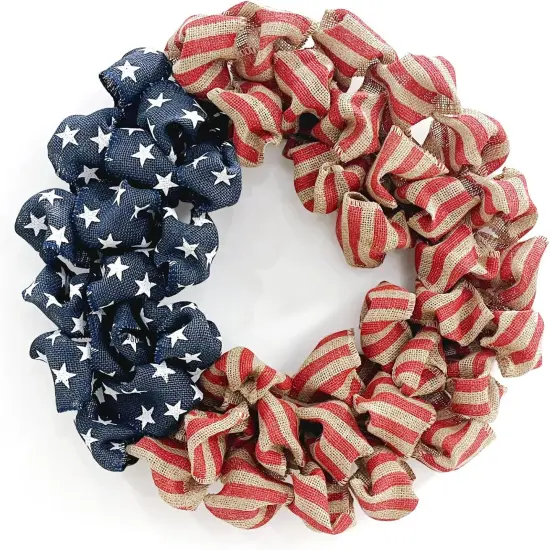 24 Inch Summer Patriotic Front Door Wreath, 4th July Independence Day Wreath America Patriotic Flag Burlap Farmhouse Decor, Memorial Day Americana Wreaths for Front Door Window Christmas Decor {1}