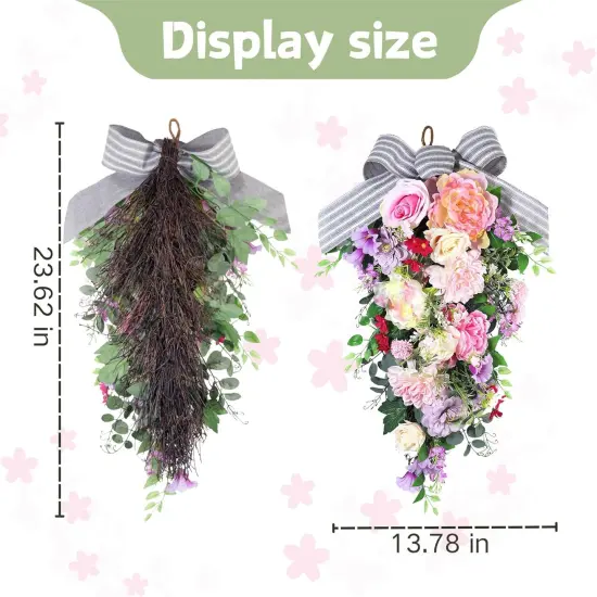 24-Inch Lighted Spring Peony Swag &ndash; Artificial Teardrop Wreath for Front Door {2}
