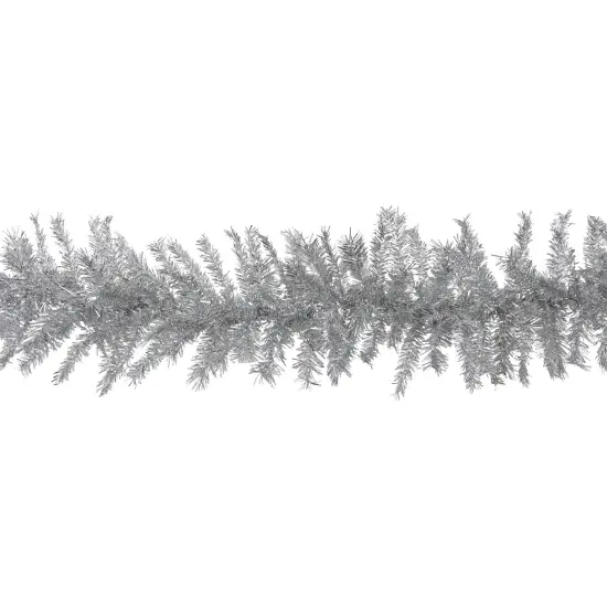 Northlight Metallic Tinsel Artificial Christmas Garland - 9' x 12" - Silver - Unlit {4}