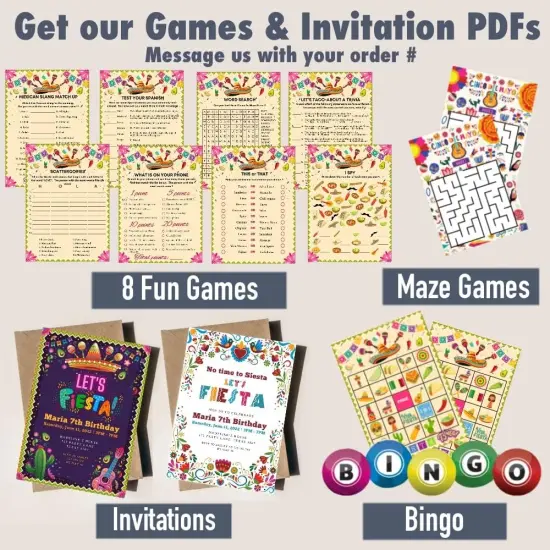 Mexican Fiesta Party Decorations &ndash; Cinco De Mayo - 6 Paper Fans, 5 Flowers Pom Poms, Papel Picado, Editable PDF Games - Taco Bout Tuesday, Birthday, Engagement Supplies {2}