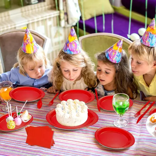 228PCS Red Party Supplies Set Include Paper Plates Cups Red Napkins Plastic Spoons Forks Knives for 30 Guests Disposable Party Dinnerware {2}