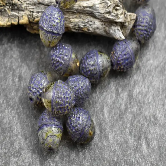 *8* 10x12mm Purple Washed Crystal Picasso Acorn Oval Beads {4}