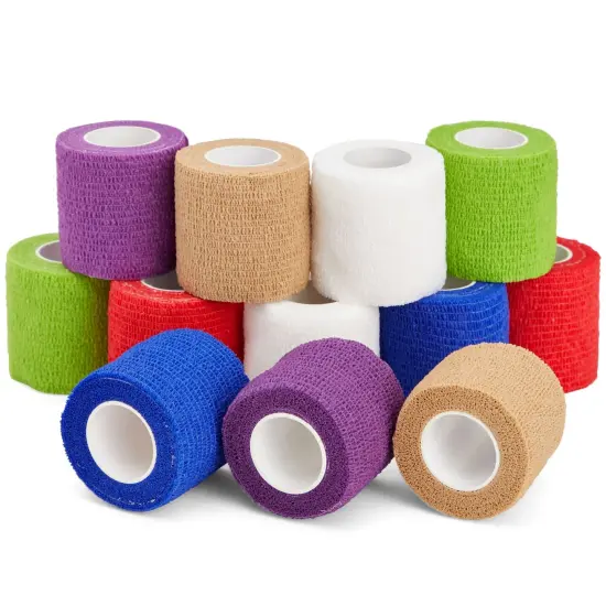 12 Rolls Self Adherent Stretch Bandage Wrap 2 Inch x 6 Yards, Adherent Cohesive Vet Tape for First Aid, Wrist and Ankle Swelling, Animals, Pets, Sports (6 Colors) {1}