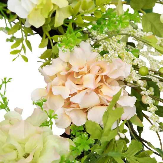 Northlight Hydrangea and Fern Spring Floral Berry Artificial Wreath - 28" - Pink Green {6}
