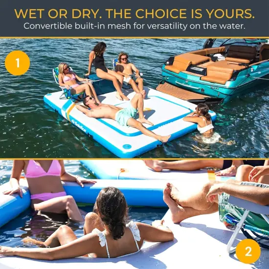 Swimline Inflatable Rec Mesh Dock with Removable Insert - 10' X 8' Blue {6}