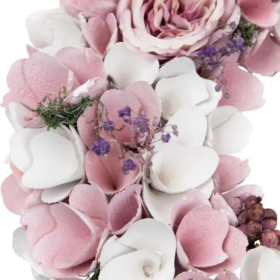 Northlight Wooden Floral Artificial Spring Wreath with Berries - 13.5" - Pink and White {7}