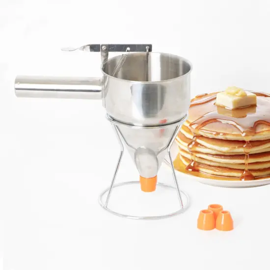 Lehman's Stainless Steel Batter Dispenser with Stand, Effortless Pancake, Waffle, and Crepe Batter Dispensing {7}